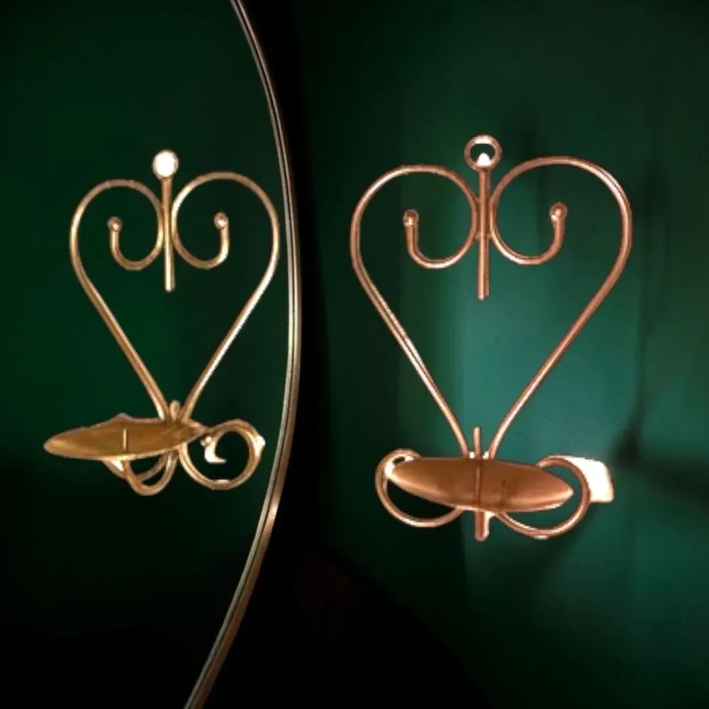 Styled Vintage Brass Heart Collection | Wall Sconce & Pair of Heart Taper Holder